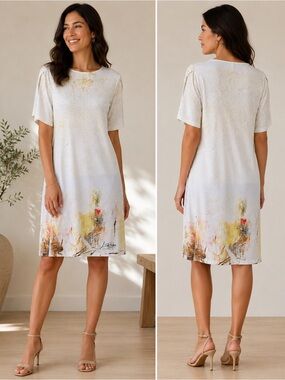Le Galeriste dress white yellow artist creation short sleeves contemporary Large